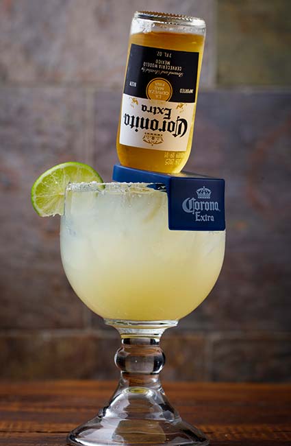 Margarita glass with lime, an upside-down Corona, perfect at Mi Guadalajara Restaurant.